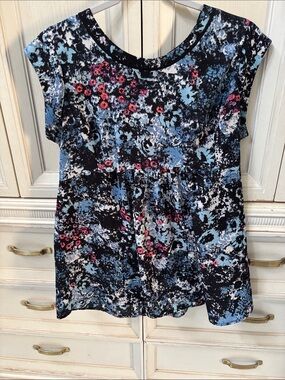 Motherhood Maternity Black, Blue and Pink Floral Cap Sleeve Tunic